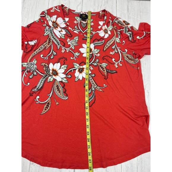 JM Collection Womens Size 1X Coral Floral Print 3/4 Sleeve Top - Picture 3 of 11